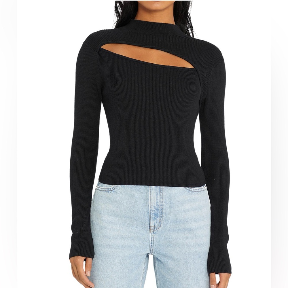 Sanctuary Cutout Ribbed Knit Sweater Black XSmall